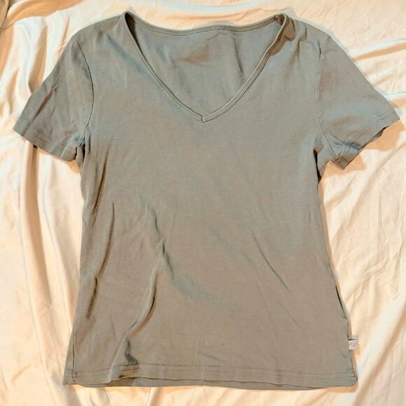 THREE short sleeve stretch knit tees, SIZE SMALL (2 striped, 1 green solid) - Picture 3 of 11